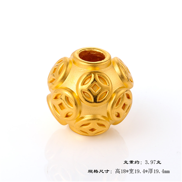 3D硬金足金999钱币转运珠手串